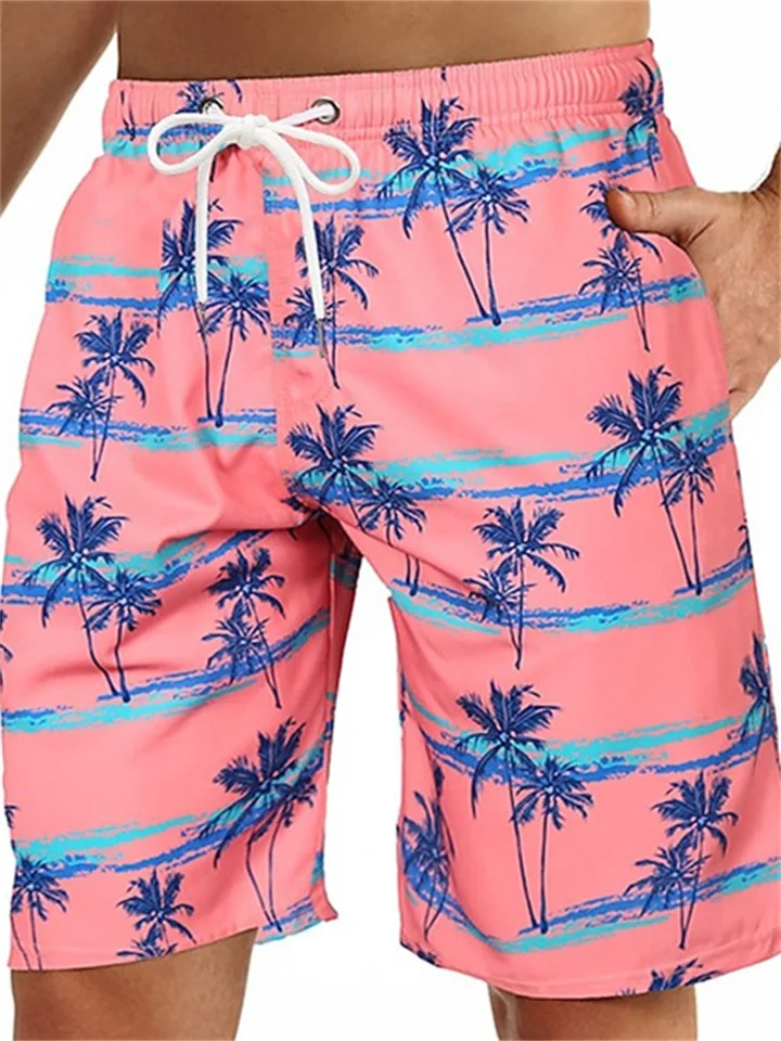 Men's Beach Drawstring Shorts Coconut 3D Print White Yellow Pink Blue Purple Green-Cosfine