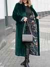 Fashion Solid Color Lining Printed Belted Lapel Collar Long Sleeves Faux Fur Coat