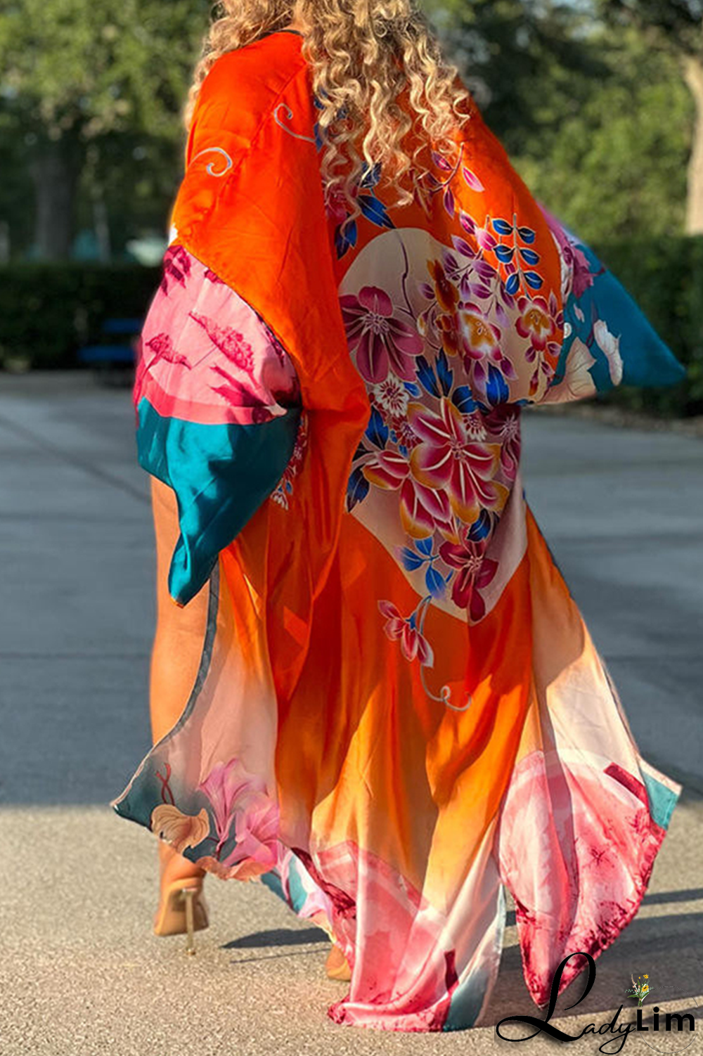 Black Fashion Print Patchwork Cardigan Collar Outerwear(Without belt)