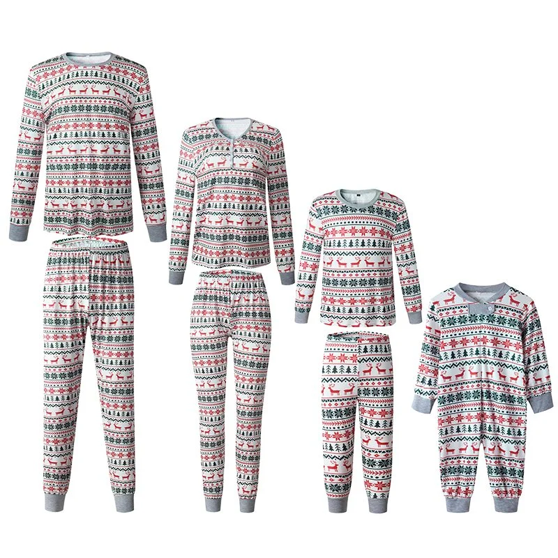 Christmas Tree and Reindeer Patterned Family Matching Pajamas Sets