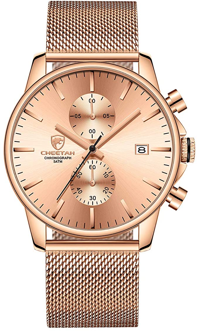 Mens Watch Fashion Sleek Minimalist Quartz Analog Mesh Stainless Steel Waterproof Chronograph Watches for Men with Auto Date  James Yang