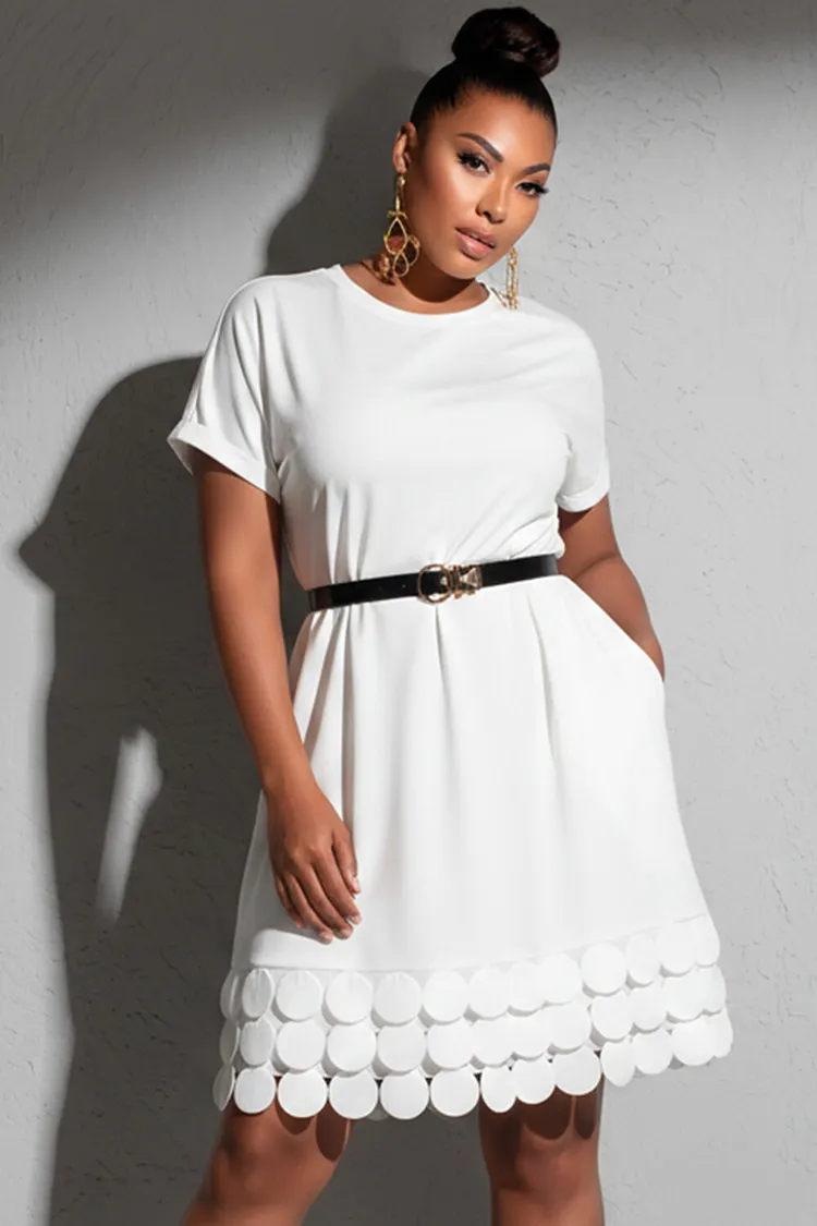 Xpluswear Design Plus Size Business Casual White Round Neck Short Sleeve Strappy Pocket Mini Dresses [Pre-Order] 2024 - Xpluswear
