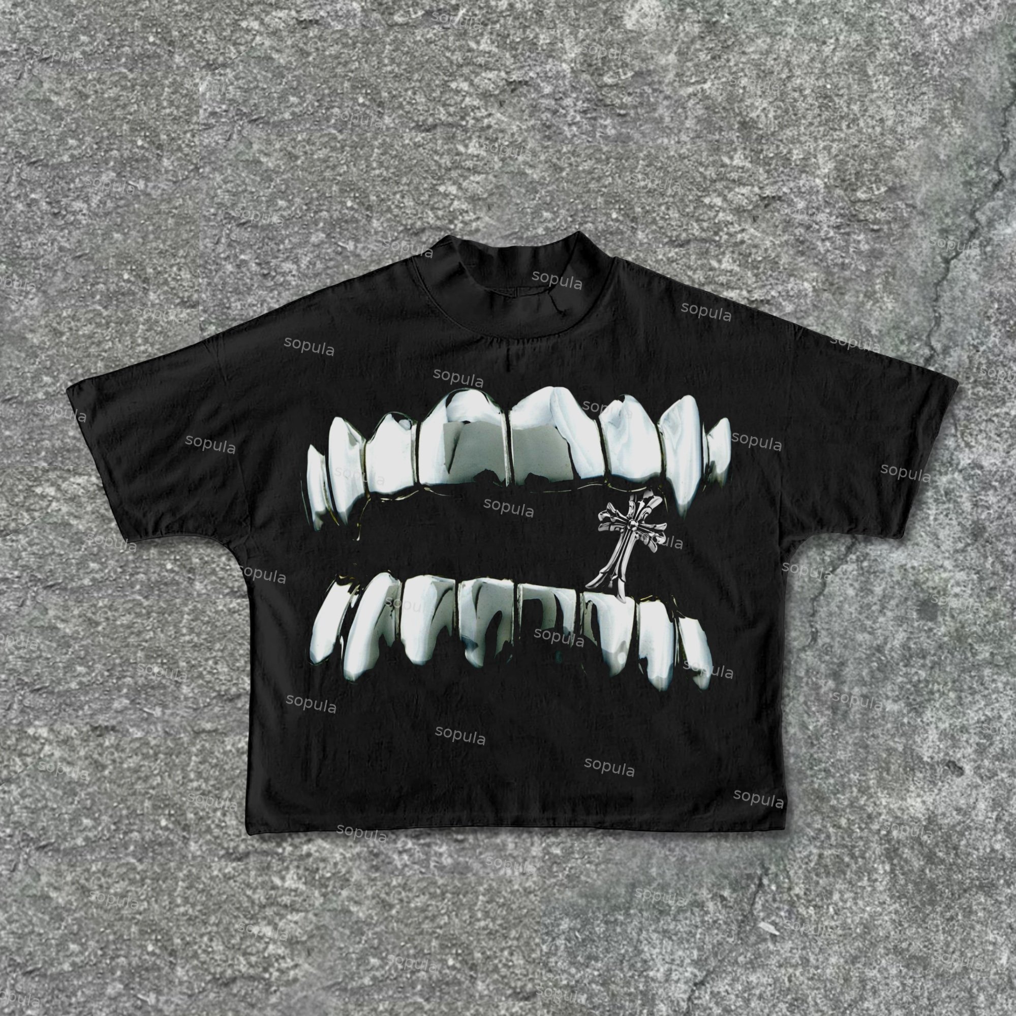 Sopula Cross Teeth Graphic Cotton Cropped T-Shirts