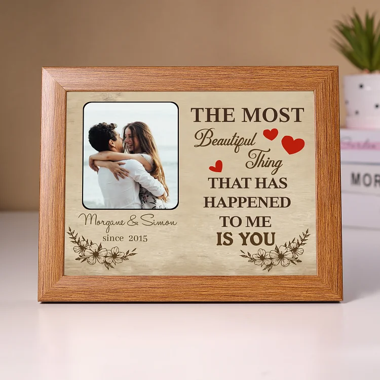 Personalized 2 Names Couple Wooden Frame Custom Photo And Date Anniversary Gift For Couple