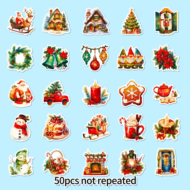 2 Pieces 50 PCS/Package Christmas Tree Graduation Christmas PP Cute Retro Stickers2