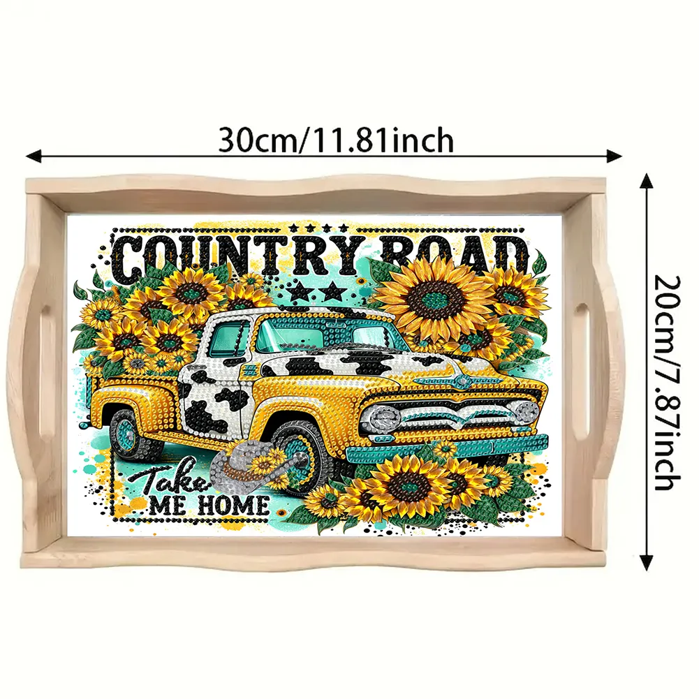 5D DIY Wooden Sunflower Car Diamond Painting Tray Art Craft for Desk Coffee Table