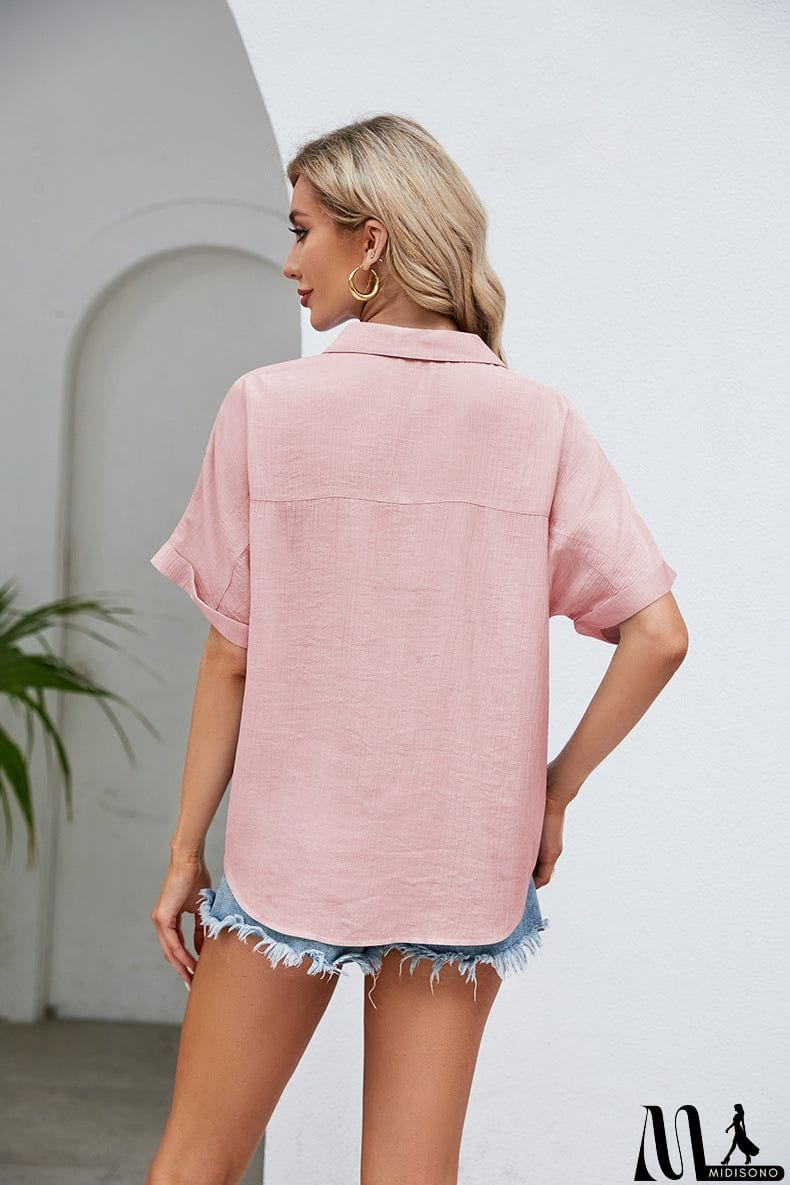 MidiSono - Half Button Johnny Collar Blouse