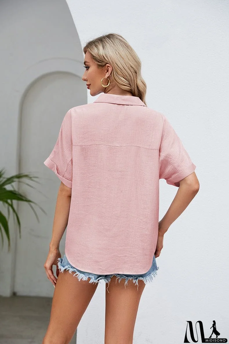 MidiSono - Half Button Johnny Collar Blouse