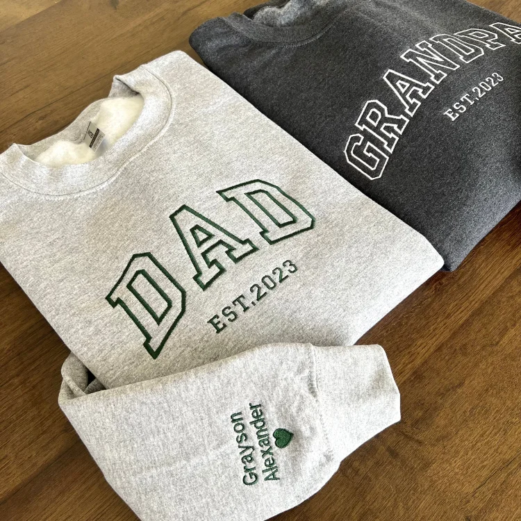 Custom Dad Embroidered Sweatshirt with Name On Sleeve and Heart, Father's Day Gift