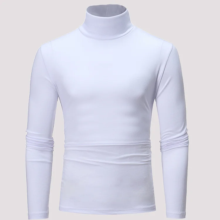 Men's T shirt Daily Solid Color Turtleneck Slim Long Sleeve Shirt