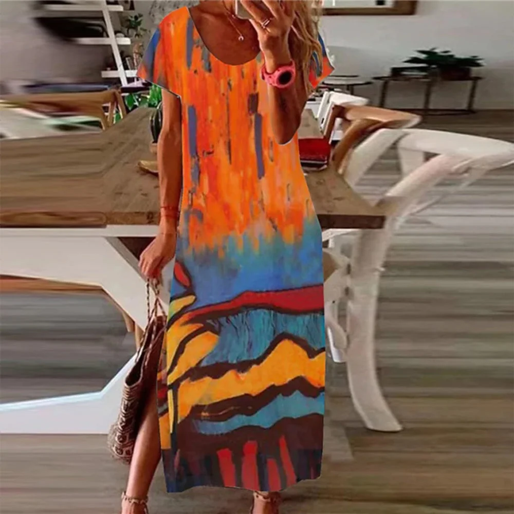 Stunning Short Sleeve Orange Maxi Dress