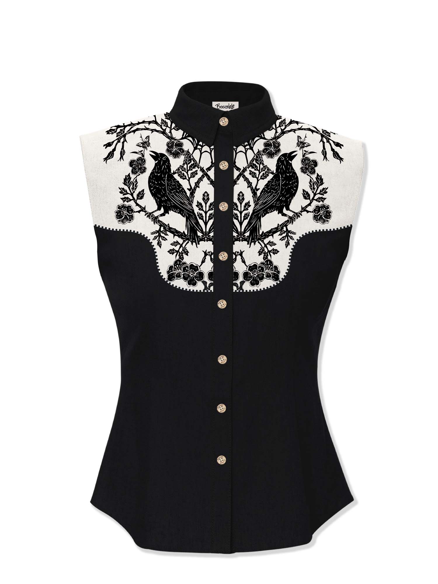 Crow And Flowers - Women‘s 100% Cotton Sleeveless Shirt