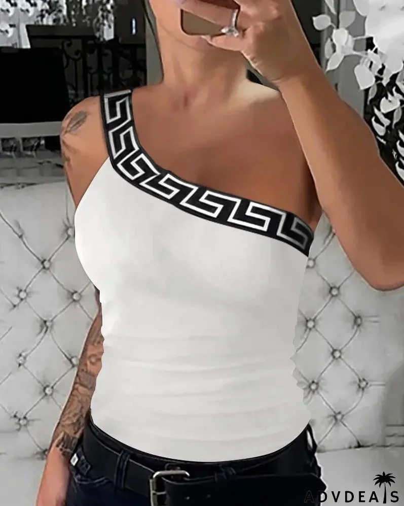 Women Summer One Shoulder Sexy Webbing Top