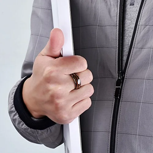 6MM 8MM Women's Or Men's Tungsten Carbide Wedding Matching Rings Double Rose Wood Inlay with Silver Tone Dome Top with High Polish