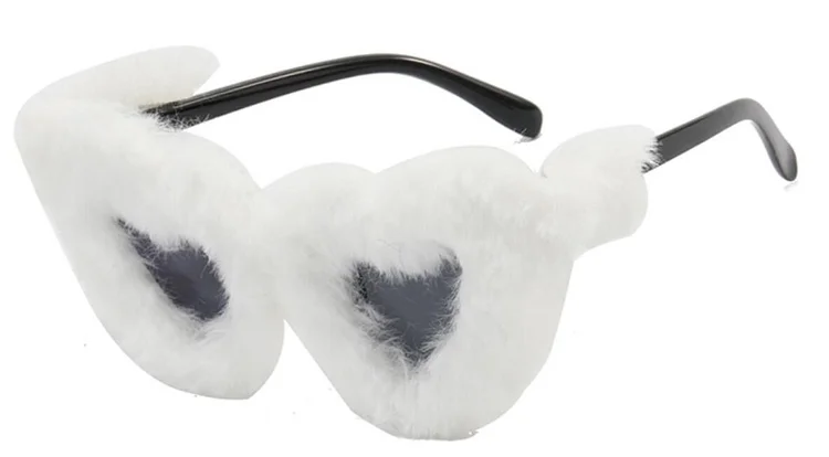 Women Fluffy Plush Heart Shaped Sunglasses Women 2024 Unique Candy Colors Cat Eye Sun Glasses Punk Party Eyewear Shades
