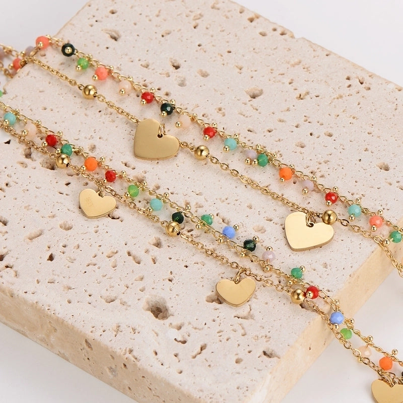 Casual Minimalist Heart Shape 304 Stainless Steel Colorful Diamond Bracelets In Bulk