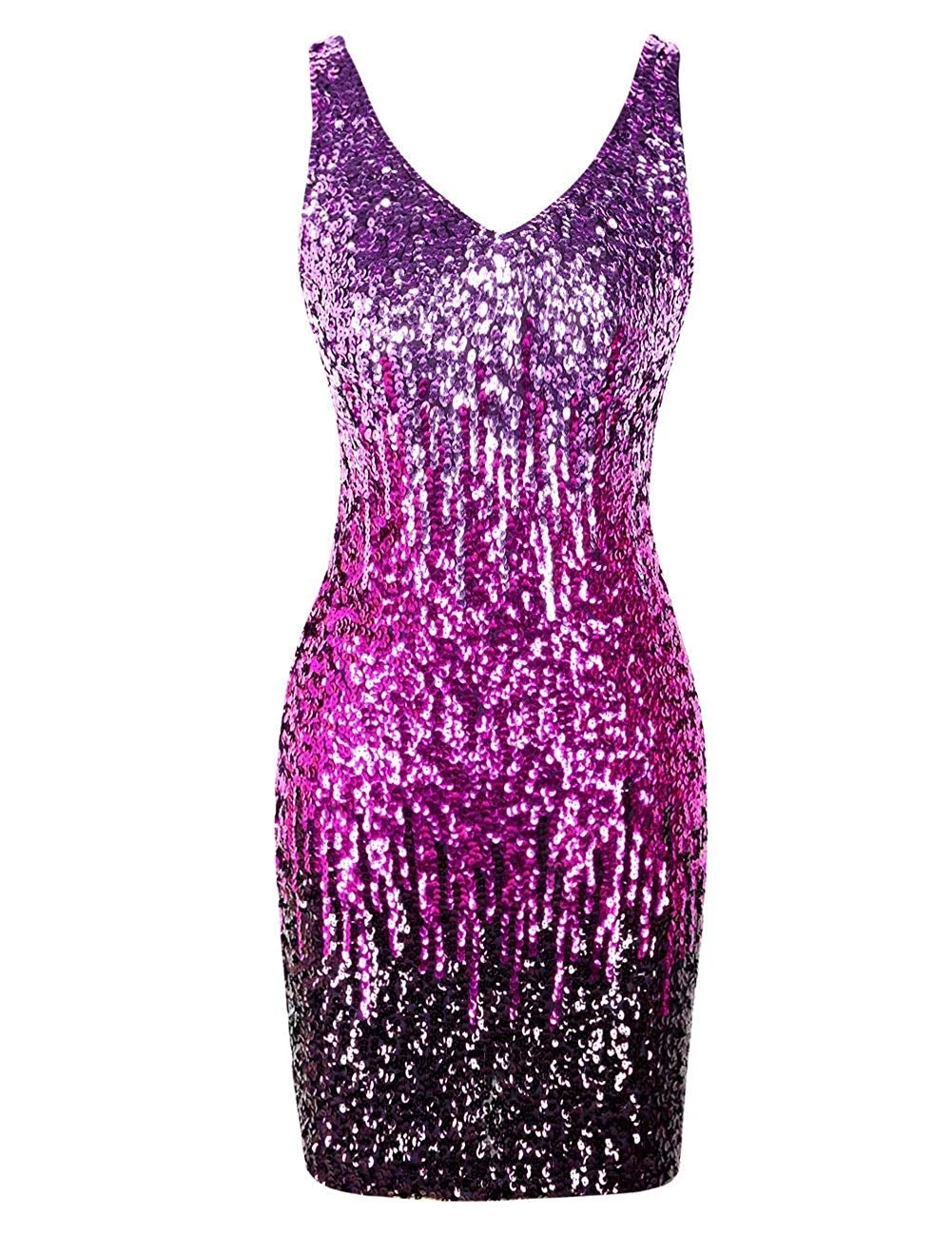 Women's Sexy Deep V Neck Sequin Glitter Bodycon Stretchy Mini Party Dress