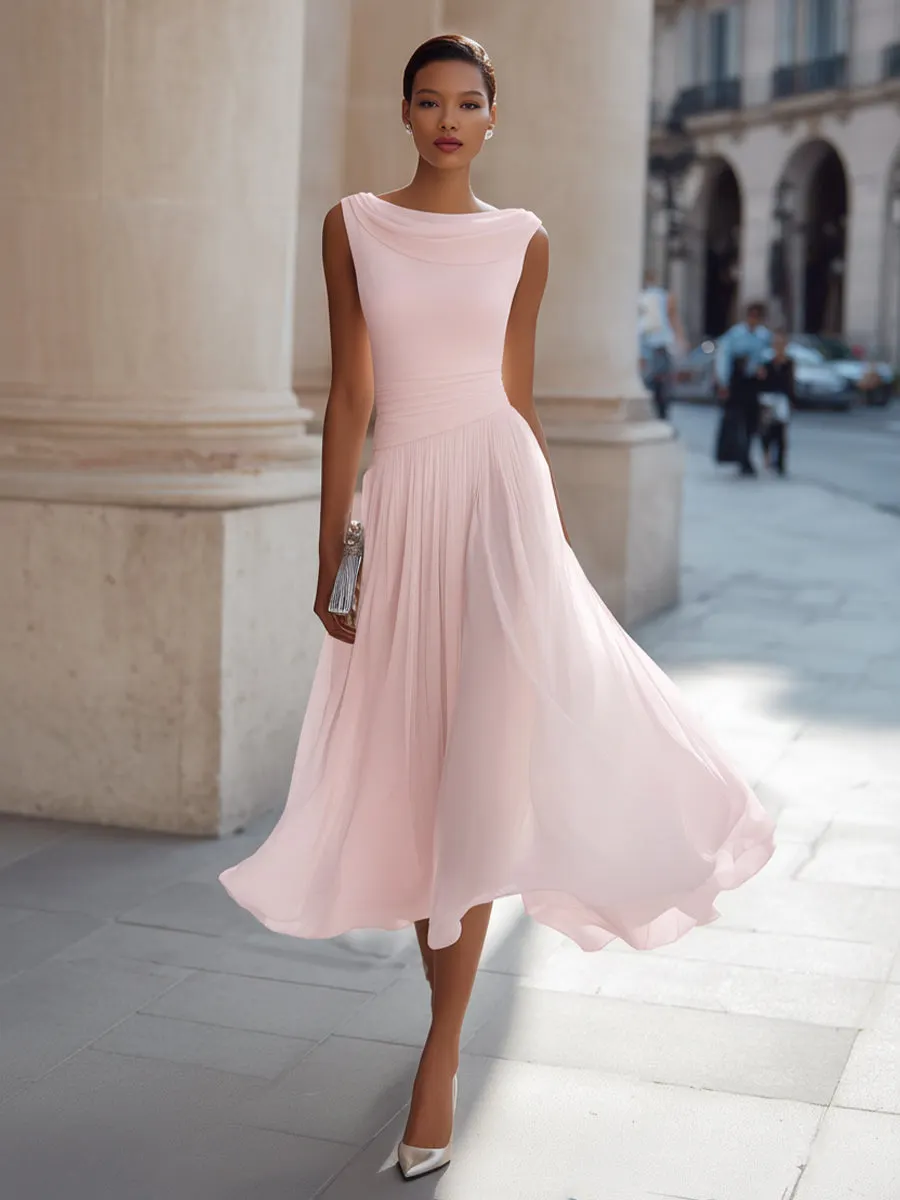 Draped Neck Sleeveless Pleated Midi Dress mysite idetrend