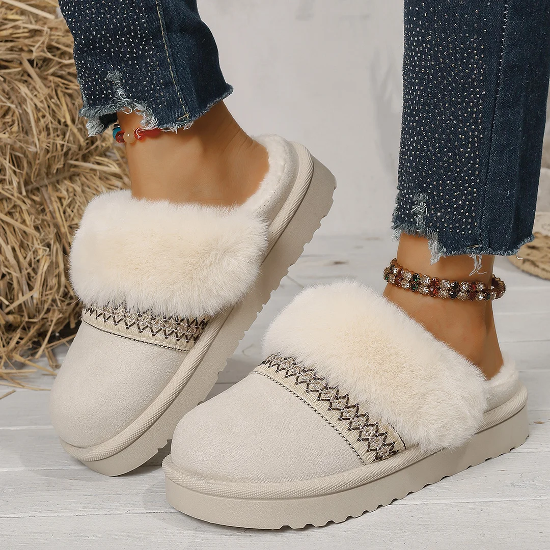 Breakj Breakj Cotton Slippers Lady Winter Home Wearing Retro Anti-Slip Thick Bottom Plus Velvet Warm Moon Shoes