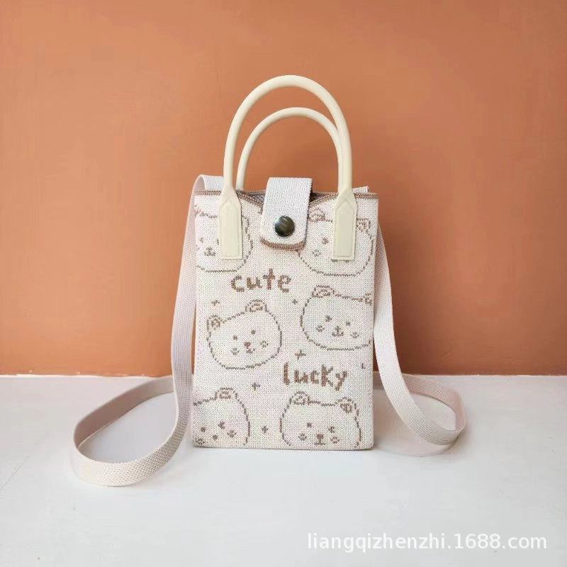 Women’s Polyester Cartoon Cute Square Hidden Buckle Shoulder Bag Handbag Crossbody Bag