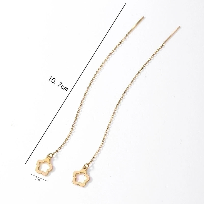 1 Pair Luxurious Minimalist Oval Heart Shape Flower Tassel Plating Inlay 201 Stainless Steel Diamond 18K Gold Plated Ear Line