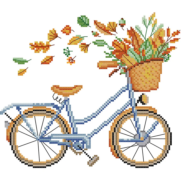 Romantic Bicycle (Autumn) - Printed Cross Stitch 14CT 27*22CM