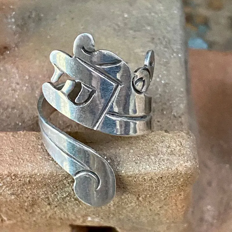 Vintage Mexican Sterling Silver Azteca Bypass Ring Adjustable