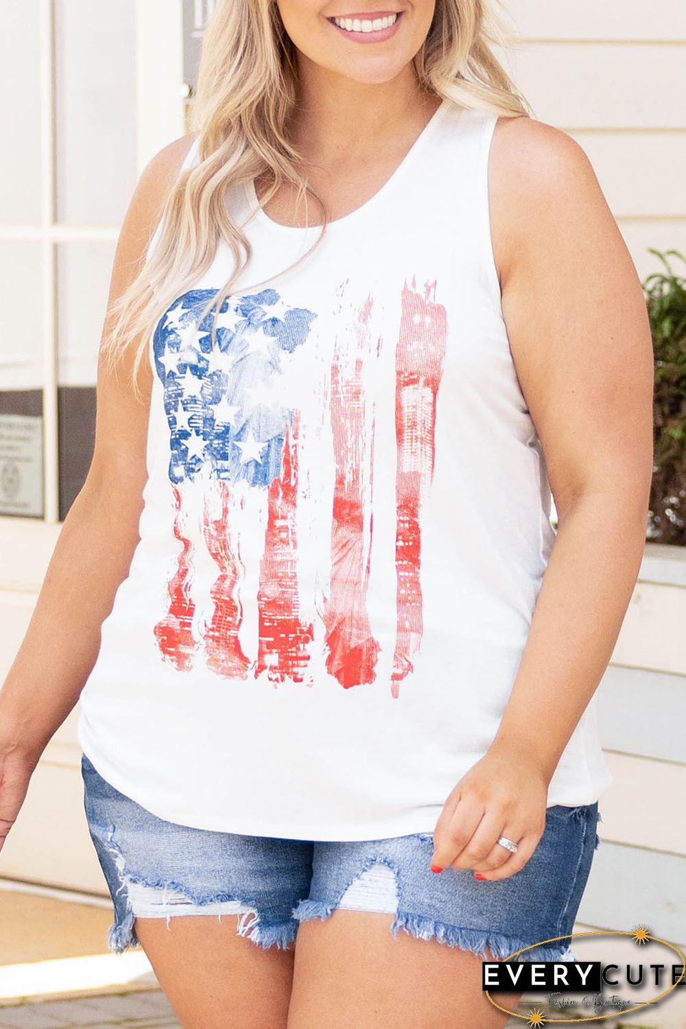 White Plus Size National Flag Print Vest