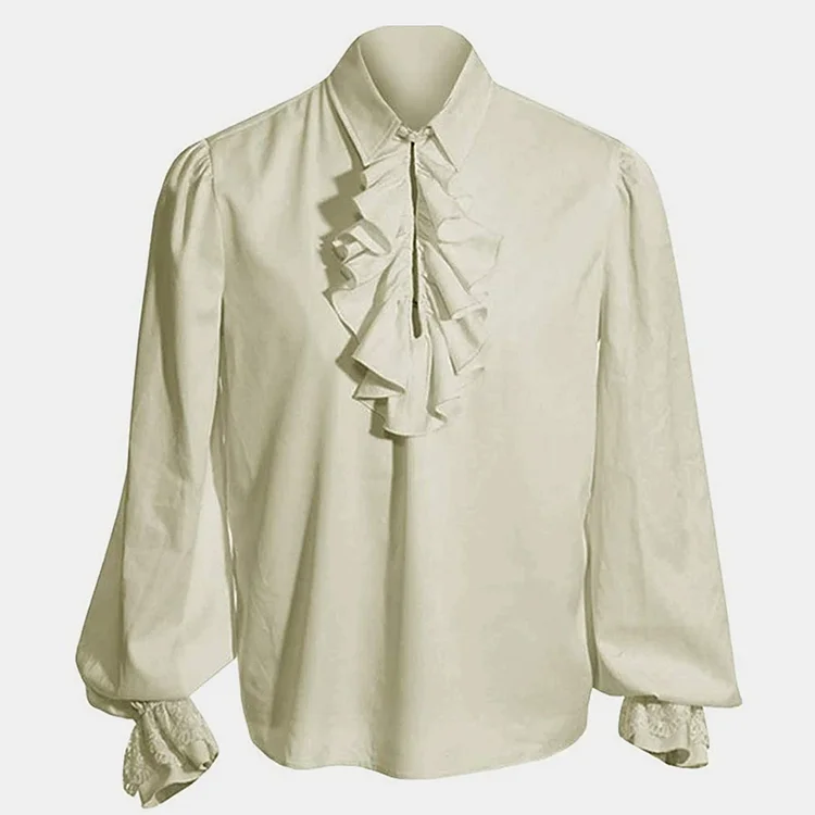 Vintage Turndown Collar Ruffle Lantern Sleeve Blouse