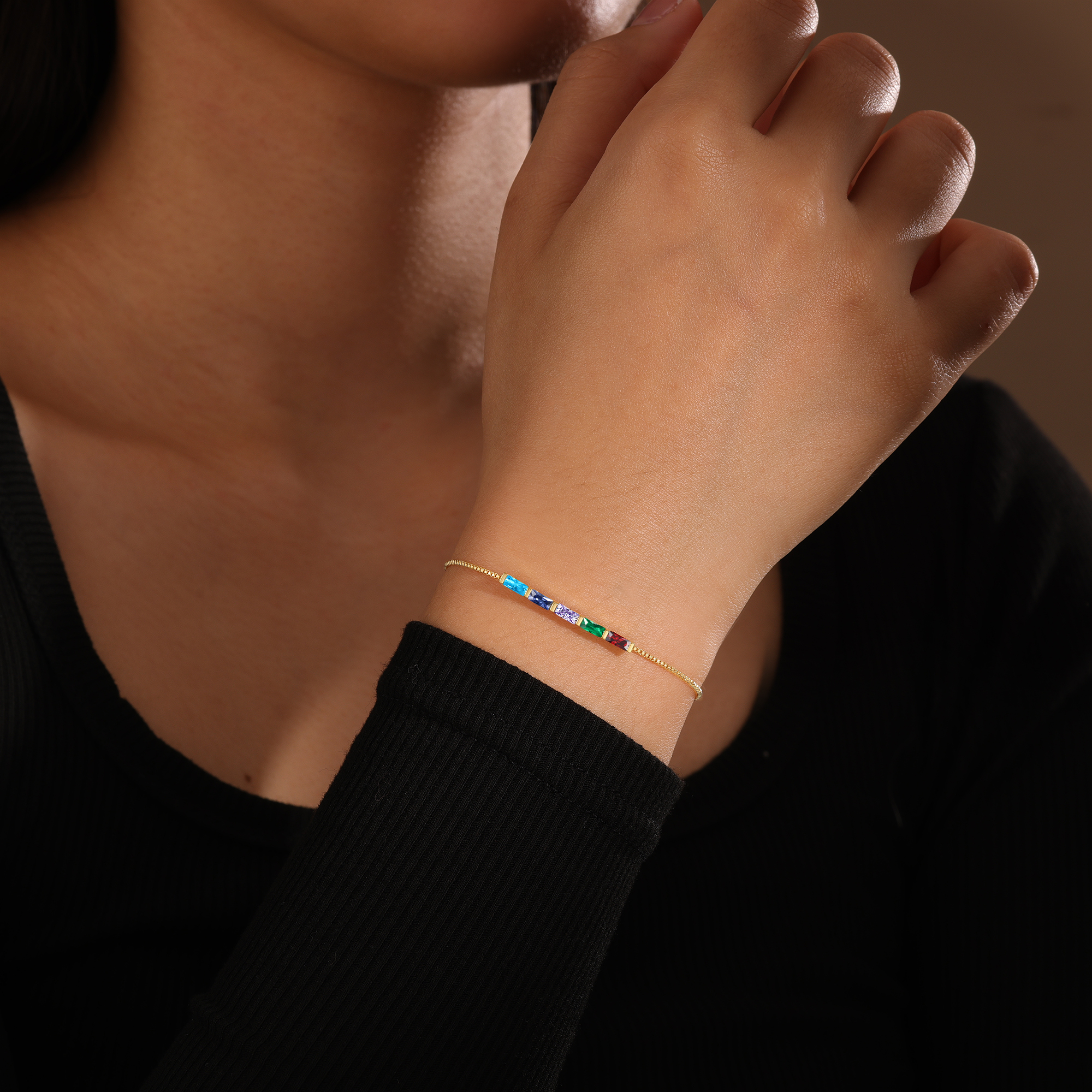 Custom 1 Birthstone Bracelet Gold Adjustable Bracelet Personalised Birthday Gift for Her-Jessemade AU