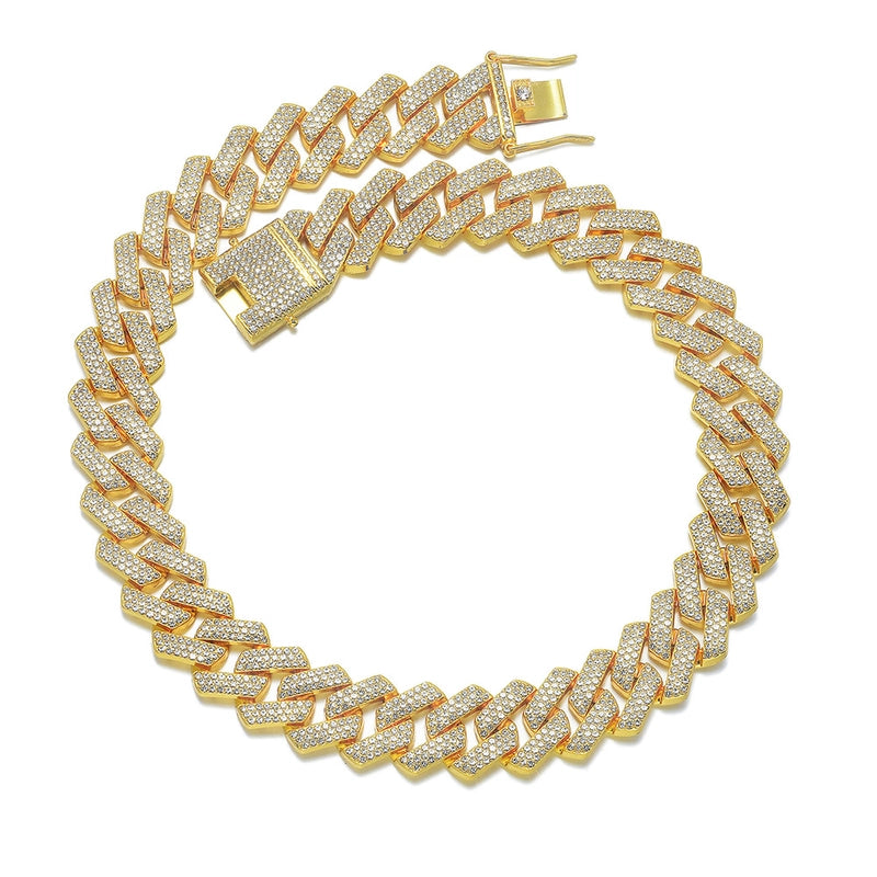 Thermal Mining Cuban Necklace High Quality Affordable Luxury Fashion Alloy Three-Row Drill 20mm Cuban Link Chain Direct Sales