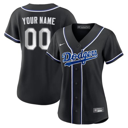 Women's Los Angeles Dodgers Custom Black Lights Out Replica Jersey