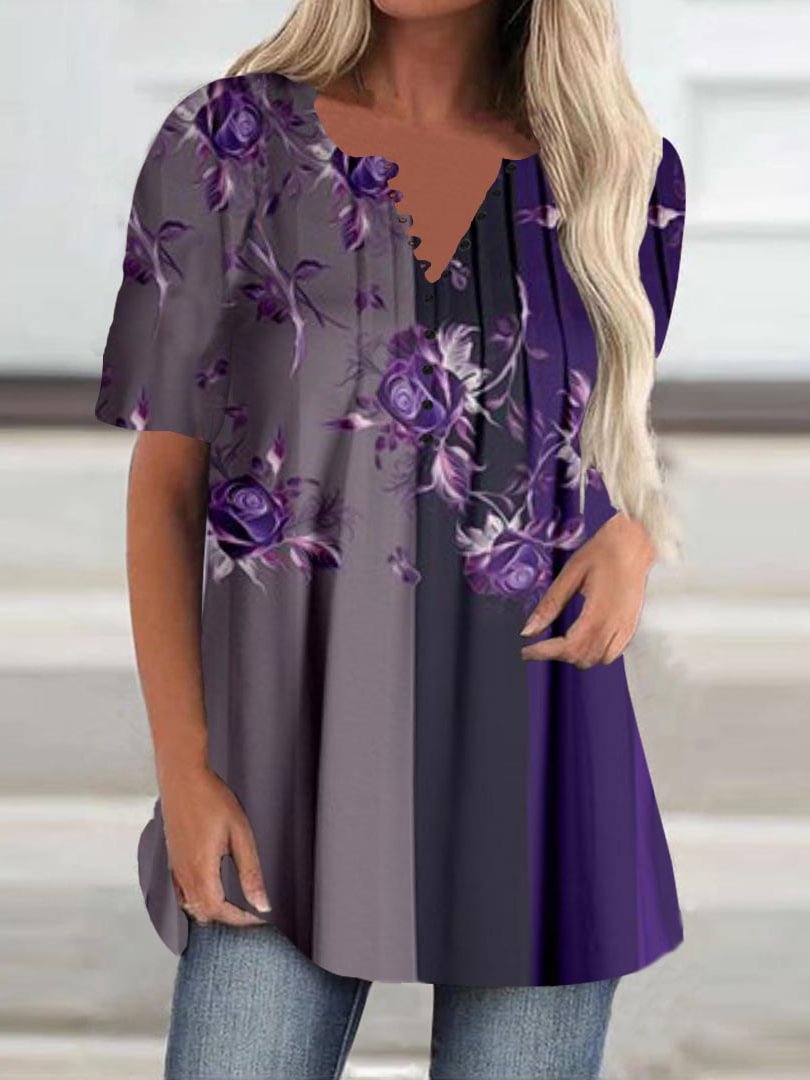 Women's Half Sleeve V-neck Floral Printed Top