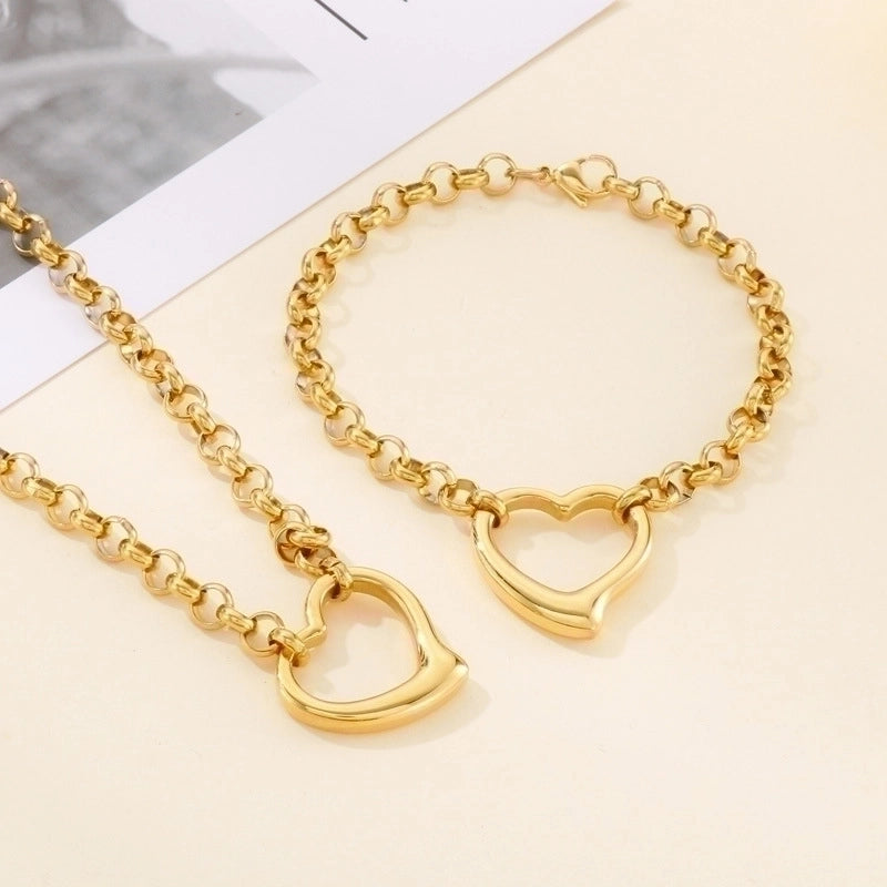 Fashion Heart Stainless Steel 18K Gold Plated Jewelry Set