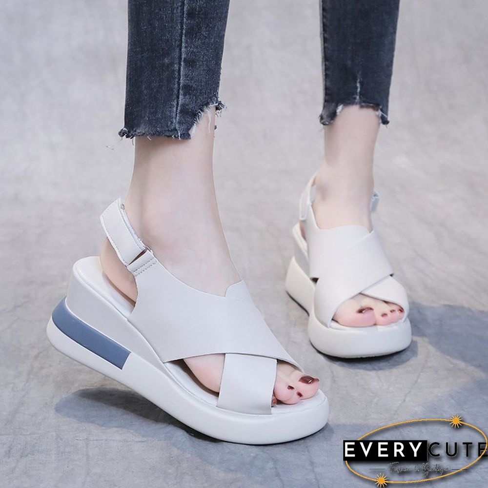 Bandage Cutout Buckled Slingback Wedge Sandals
