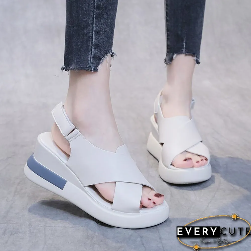 Bandage Cutout Buckled Slingback Wedge Sandals