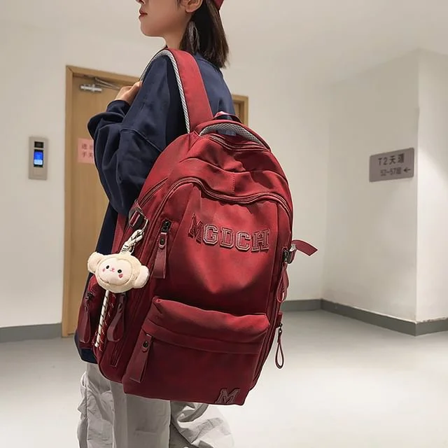 Dye Nylon Laptop Backpack Applique Tie Charm / Lettering Set Bag
