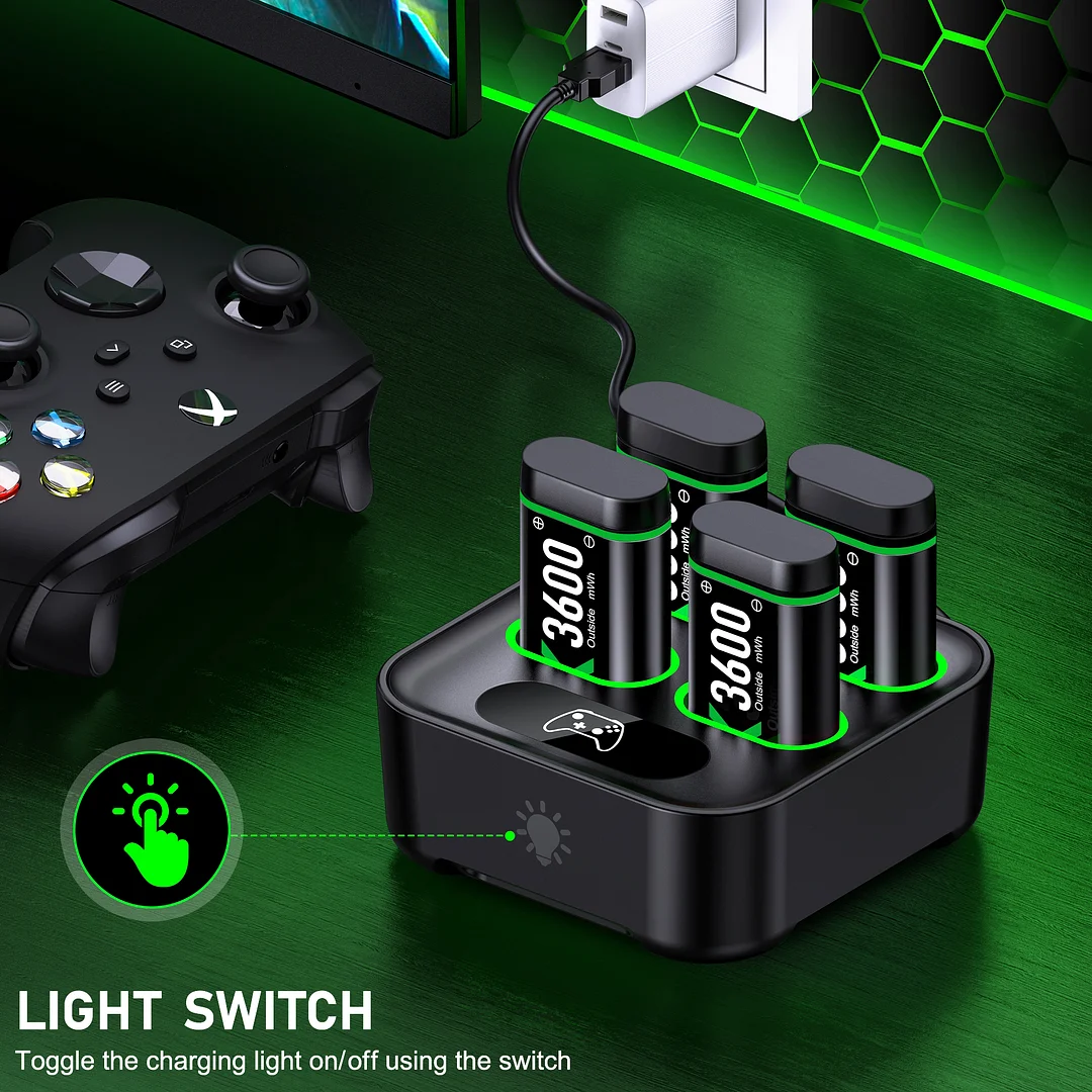 Xbox Controller Charger, QQV Dual Charging Station with 2x5520mWh Rechargeable Battery Packs for Xbox One/Series X|S /Elite Controller Accessories