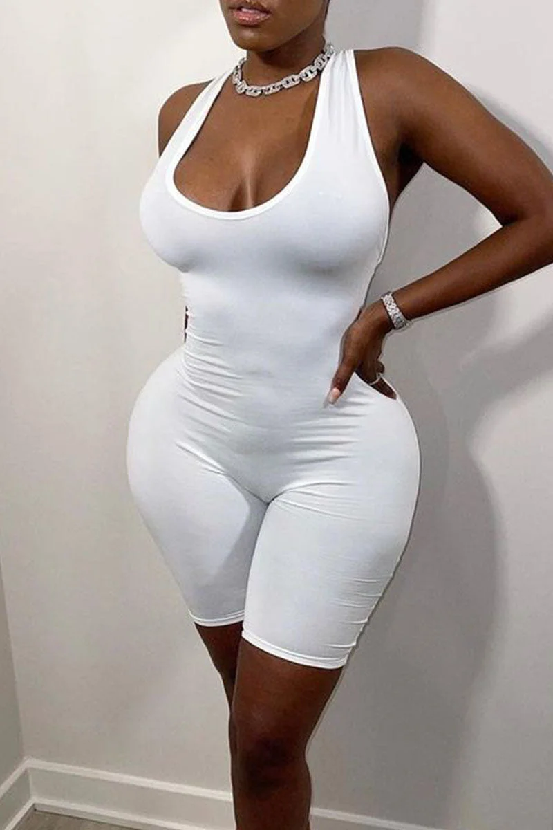 Casual Solid Split Joint U Neck Skinny Jumpsuits