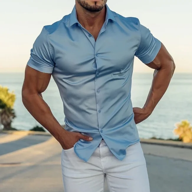 Silk Slim-fit Short-sleeved Shirt-inspireuse