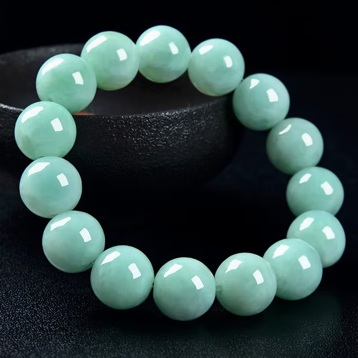High Standard Elegant Jade Bead Bracelet - Unisex, Couples' Matching Green Buddha Bead Bracelets, 12-13mm, 15 beads, with Certificate
