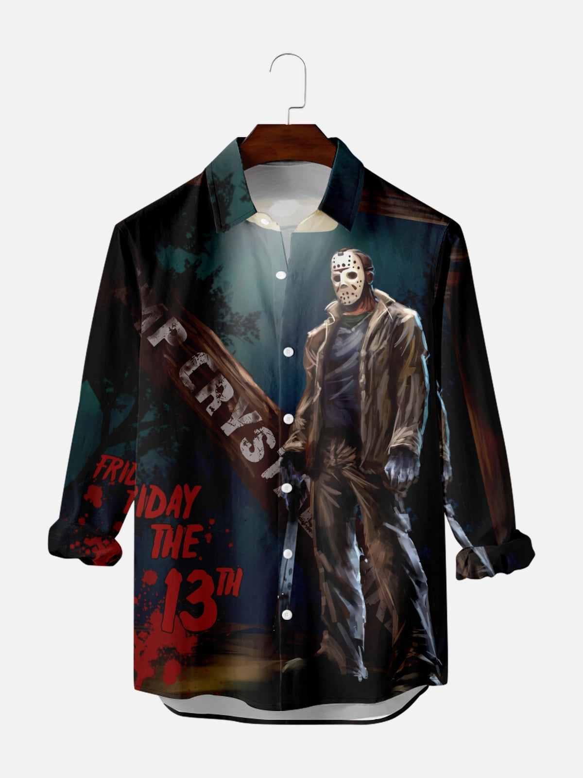 Men's Vintage Halloween Movie Poster Graphic Long Sleeve Shirt PLUSCLOTHESMAN