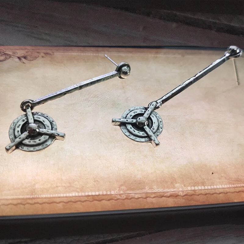 Antique Asymmetrical Long Dangle Earrings for Women Indian Tribal Sky Blue Stone Cross Circle Metal Vintage Earrings Jewelry
