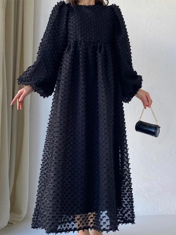 Women's Solid Color Round Neck Lantern Long Sleeve Dress | Oxredo Shop Ramadan Sale