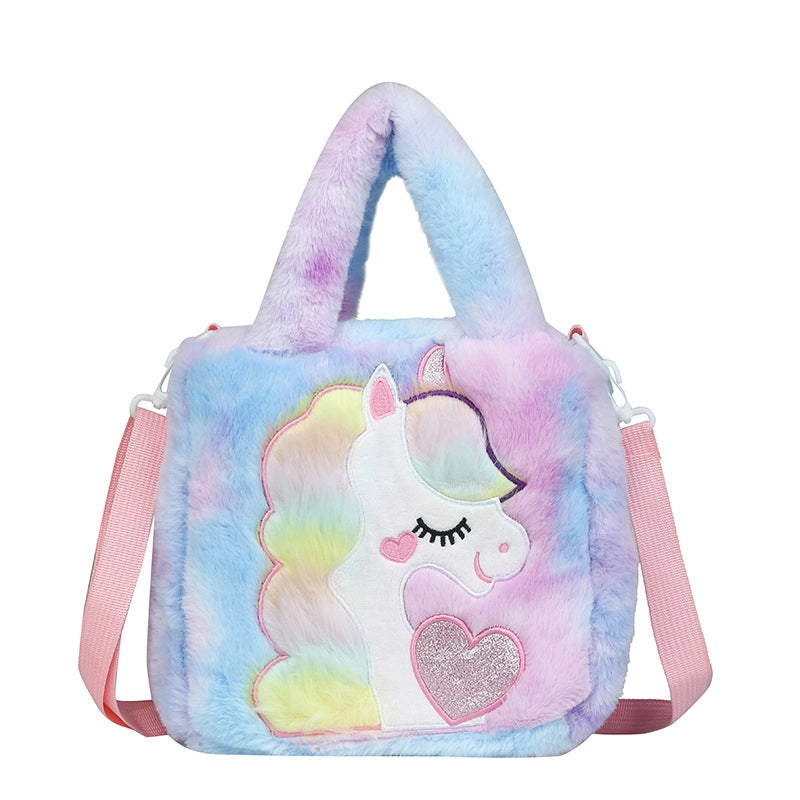 Children’s Plush Backpack Shoulder Messenger Handbag Cartoon Bag Furry Bag