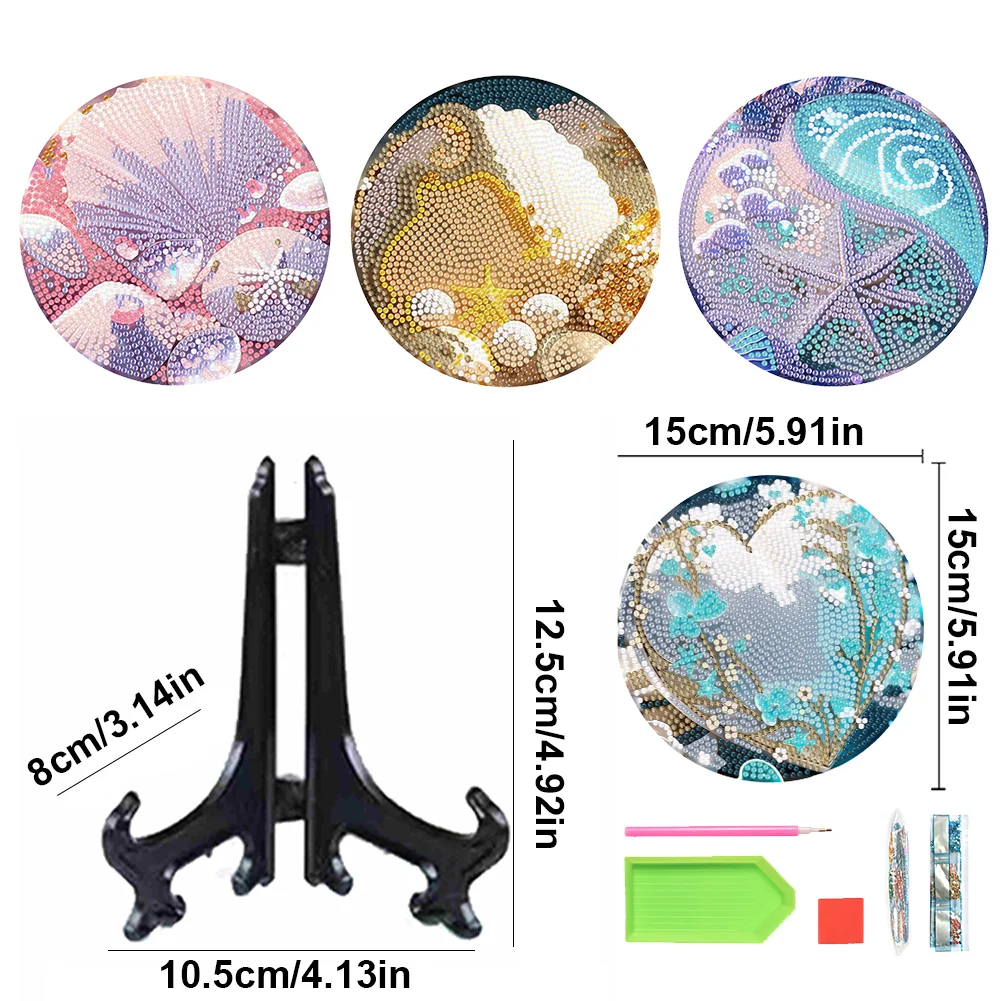 4pcs DIY Beach Starfish Acrylic Diamond Painting Placemats Kitchen Dish Mat with Holder