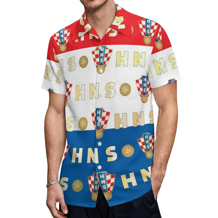 Kroatien Kurzärmelige Herrenhemden, Passform Sommer Kurzarm Casual Button-Down Hemden