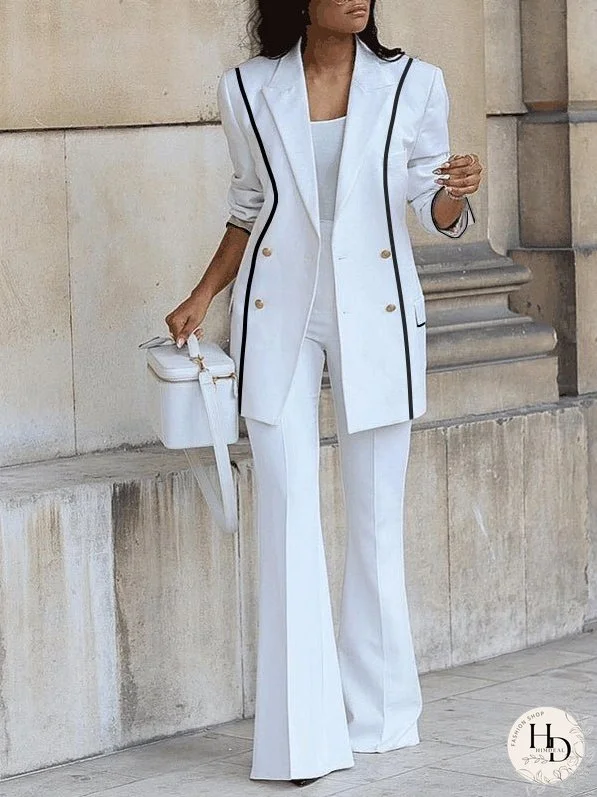 Women's Sets Lines Casual Suit Wide Leg Pants Two Piece Set