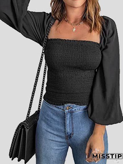 Blouses Square Neck Long Sleeves Slim Blouse for Women