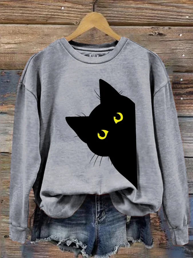 Women's Funny Halloween Black Cat Casual Sweatshirt socialshop